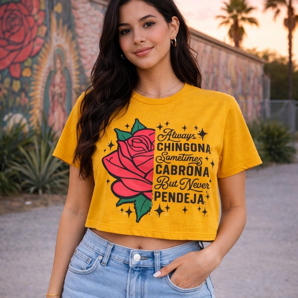 Cute Mexican-style cropped graphic, Yellow Graphic Crop Top